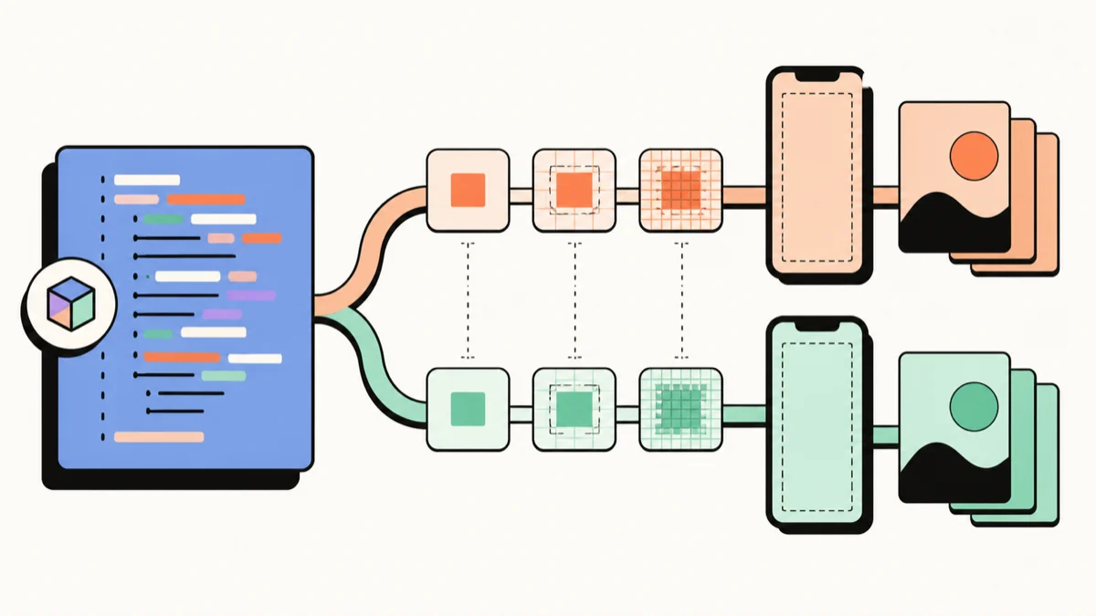 One React Native codebase splitting into separate iOS and Android store-screenshot pipelines.