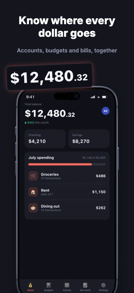 Ledger app screenshot template, screen 1 of 5 — Ledger — a personal finance app