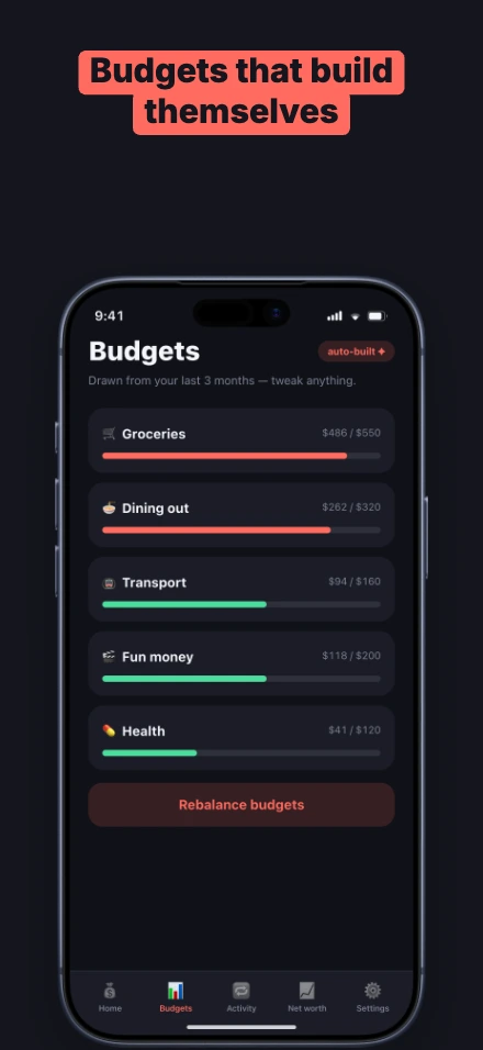 Ledger app screenshot template, screen 2 of 5 — Ledger — a personal finance app