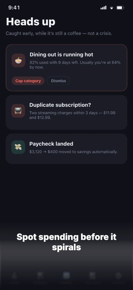 Ledger app screenshot template, screen 3 of 5 — Ledger — a personal finance app
