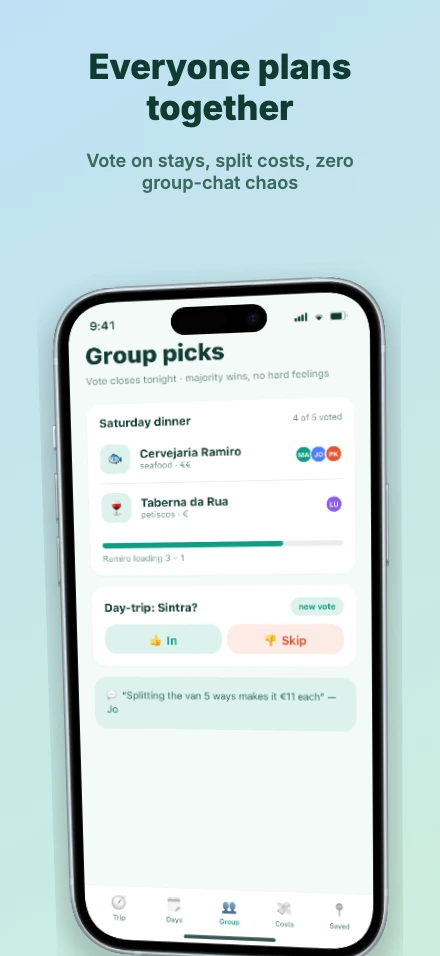 Roam app screenshot template, screen 2 of 5 — Roam — a trip planner