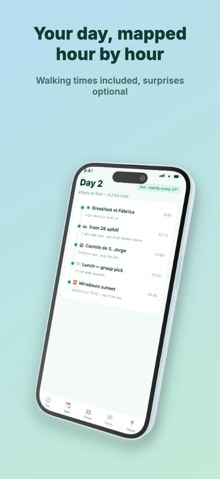 Roam app screenshot template, screen 3 of 5 — Roam — a trip planner