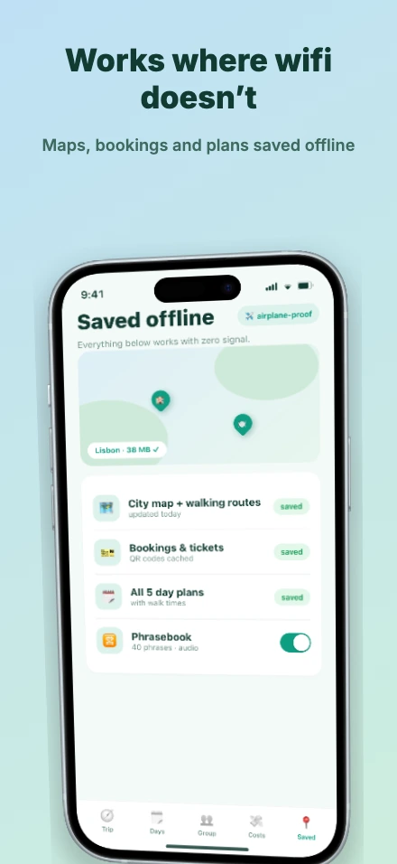 Roam app screenshot template, screen 4 of 5 — Roam — a trip planner