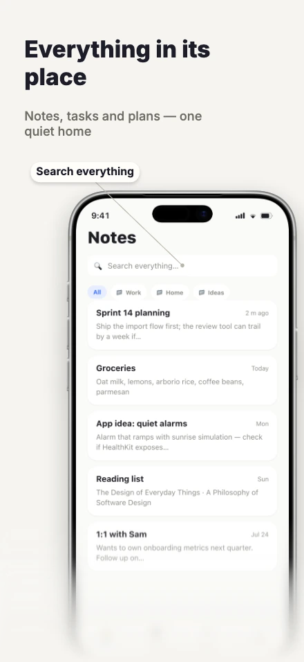 Slate app screenshot template, screen 1 of 5 — Slate — a notes & tasks app