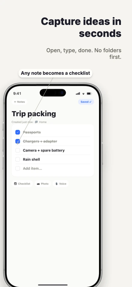Slate app screenshot template, screen 2 of 5 — Slate — a notes & tasks app